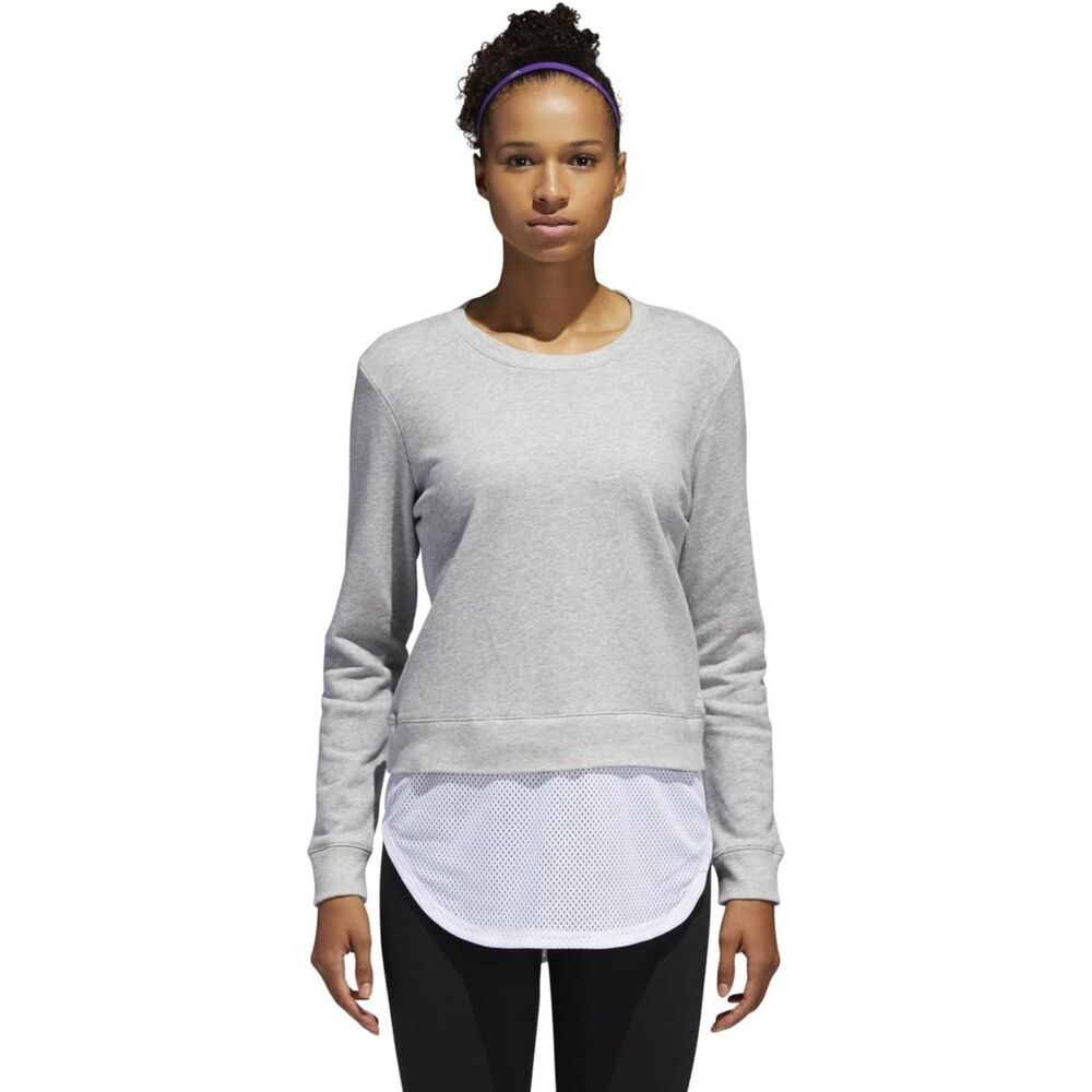 GUC Women's Adidas Heather Grey Dual Layer Crewneck Pullover Sweatshirt sz Small